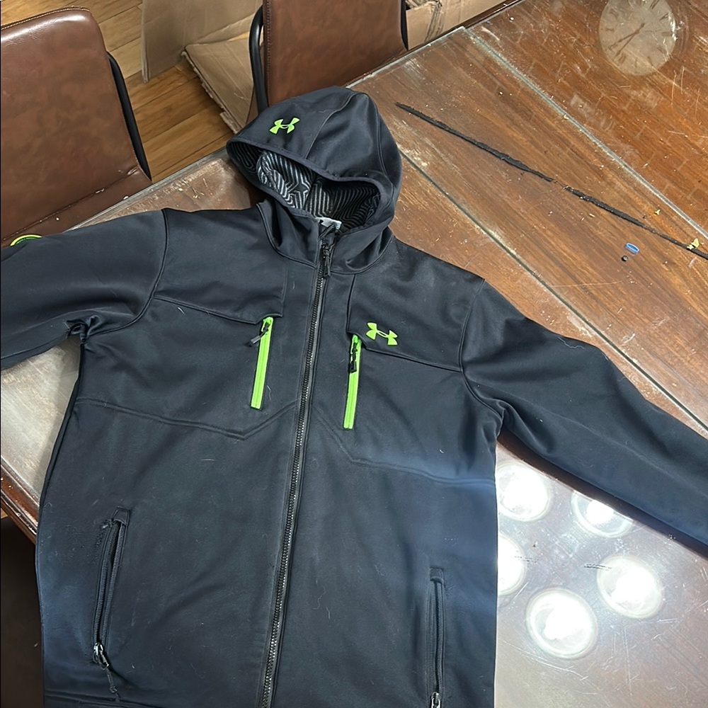 Under Armour Black and Green Performance Jacket with Hood storm gear